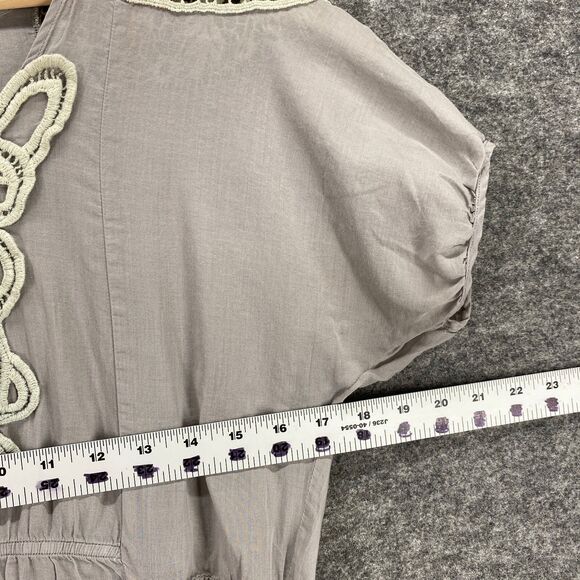 Ash & Sara Sheath Dress Women M Gray Embroidered Short Sleeve Lace Elastic Waist - Picture 6 of 8